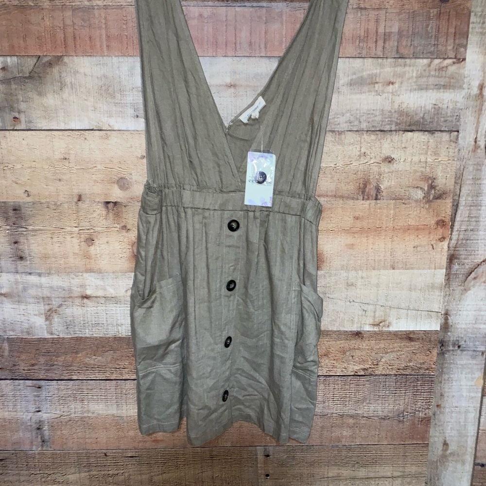 Khaki Button-Down Sleeveless Dress